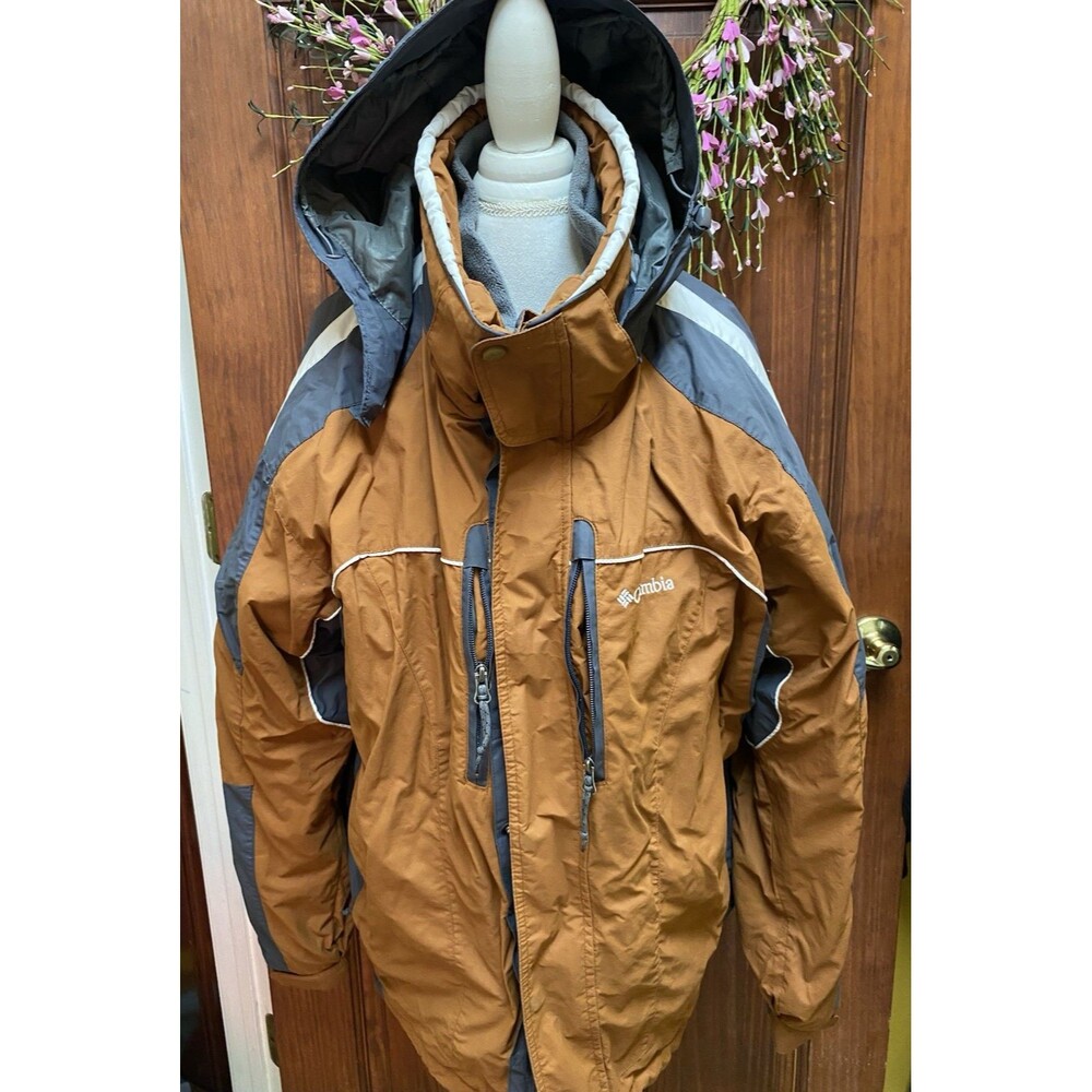Columbia Jacket Mens XL Interchange 3 in 1 Waterproof Coat Brown Tan Cream
